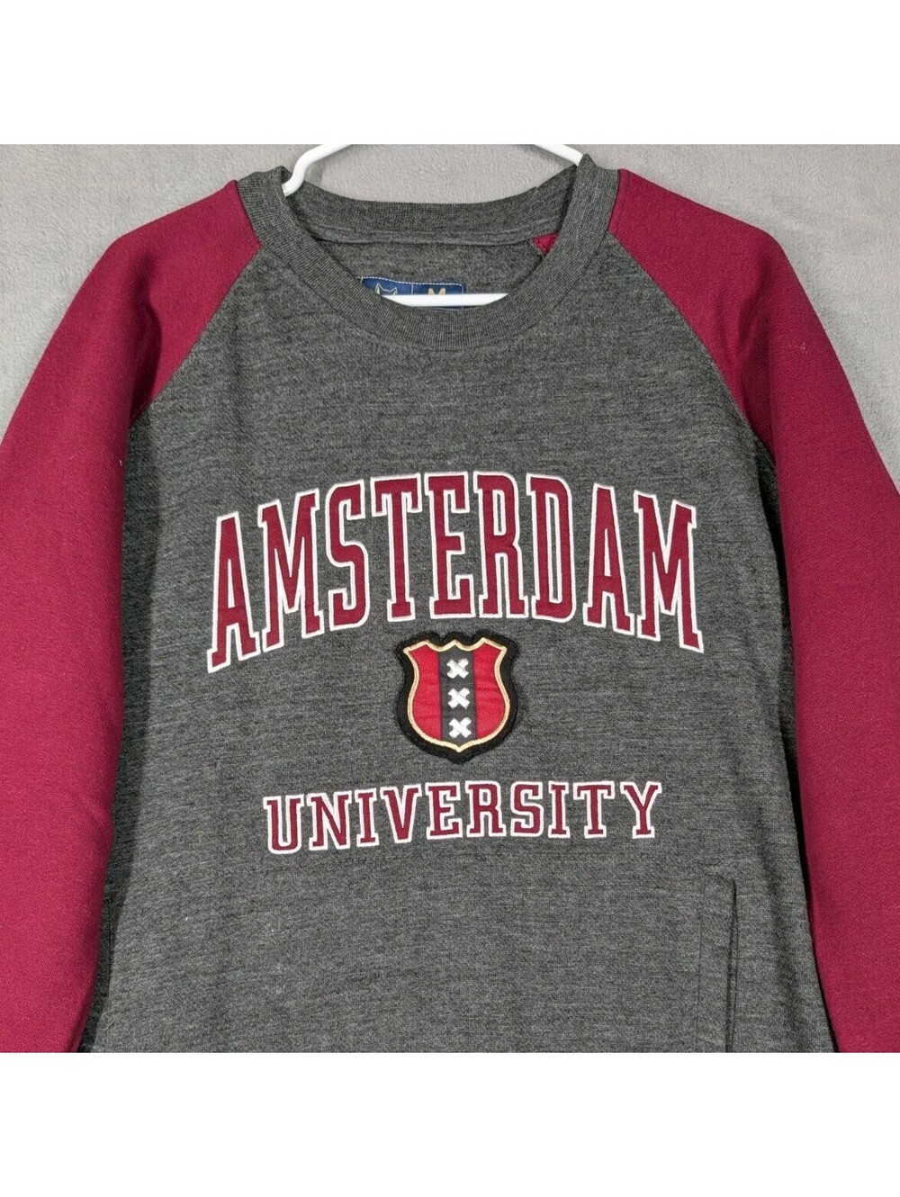 Fox Premium Mens M Gray Red Amsterdam University Crewneck Sweatshirt Varsity Top
